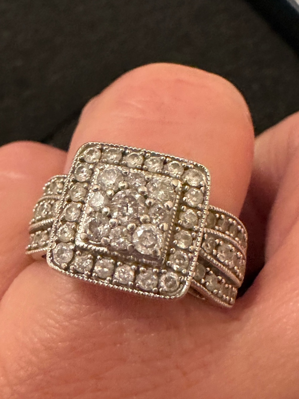 Modern Bridge White Diamond lab grown 10K Gold Side Stone Halo Ring.